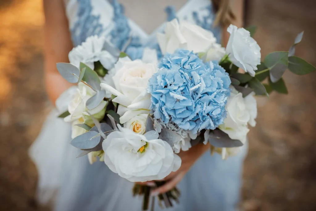 Wedding bouquet with blue flowers